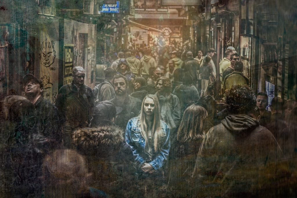woman in crowd